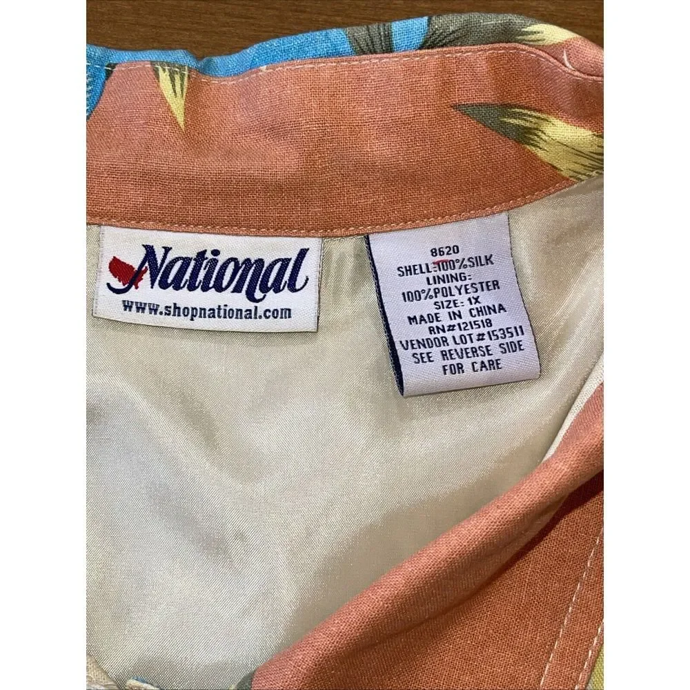 National‎ Jacket Women 1X Hawaiian Floral Tropical 100% Silk Lightweight Lined